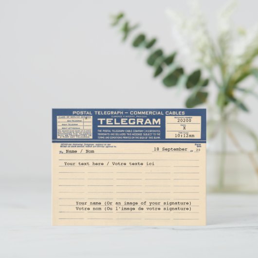 1920 Postal Telegram (Briefkaart) Briefkaart (Staand voorkant)