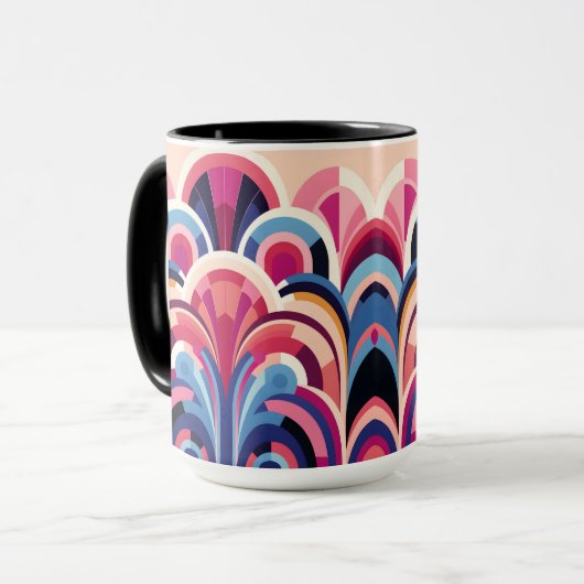 1920 Retro Art Deco Roze, Paarse, Blauw Modern Mok (Voorkant links)