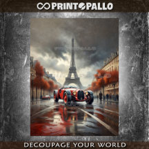 1920 sportieve racewagen met Tour Eiffel in Parijs