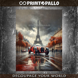 1920 sportieve racewagen met Tour Eiffel in Parijs Tissuepapier