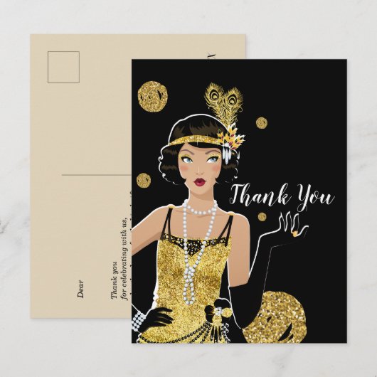 1920 - uitnodiging van flapper girl , gatsby bedan (Voorkant / Achterkant)