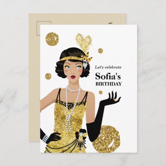 1920 - uitnodiging van het flapper - meisje , gats (Voorkant / Achterkant)