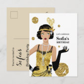 1920 - uitnodiging van het flapper - meisje , gats briefkaart (Voorkant / Achterkant)