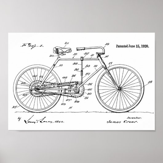 1920 Vintage Bicycle Patent Art Print (Voorkant)