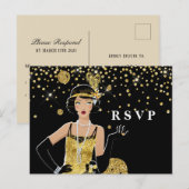 1920 Vluchtige meid gatsby RSVP Uitnodiging Briefk (Voorkant / Achterkant)