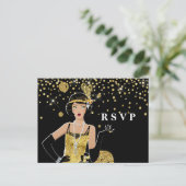 1920 Vluchtige meid gatsby RSVP Uitnodiging Briefk (Staand voorkant)