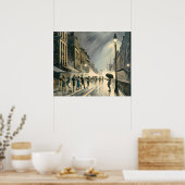 1920: Zwaar Storm Regen Parijs Olieschilders Poster (Keuken)