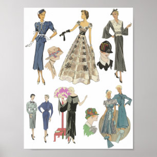 1920s 1930s mode modellen kleding flapper meisjes poster