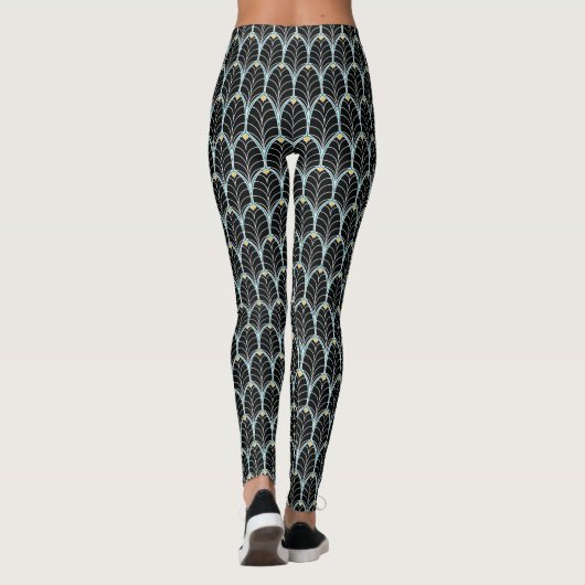 1920s Art Deco Black Palmetto Pattern Leggings (Achterkant)