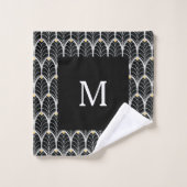 1920s Art Deco Black & White Leaves Bad Handdoek (Wasdoekje)