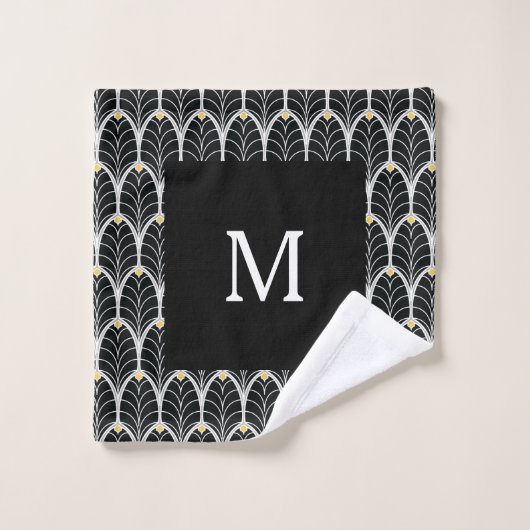 1920s Art Deco Black & White Leaves Bad Handdoek (Wasdoekje)