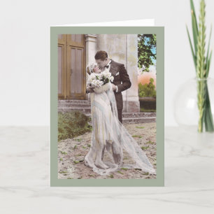 1920s Art Deco Bride en Groom Photo Card Kaart