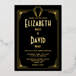 1920s Art Deco bruiloft zwart en goud Folie Uitnodiging