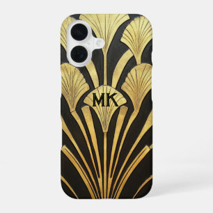 1920's Art Deco Egyptische Zwarte Gouden Monogram iPhone 16 Hoesje