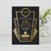 1920s Art Deco Engagement Party Nodig Gatsby Gold Kaart (Staand voorkant)