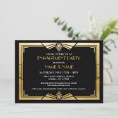 1920s Art Deco Engagement Party Nodig Gatsby Gold  Kaart (Staand voorkant)