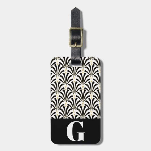 1920s Art Deco Fans & Initiaal Letter Bagagelabel (Voorkant verticaal)