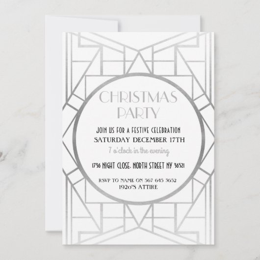 1920's Art Deco Gatsby 20's Kerstfeest Zilver Kaart (Voorkant)