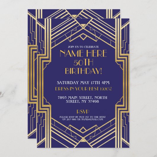 1920's Art Deco Gatsby 30 40e 50e verjaardag Kaart (Voorkant / Achterkant)