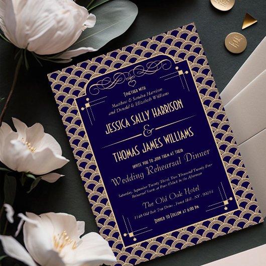 1920's Art Deco Gatsby bruiloft repetitie diner Kaart