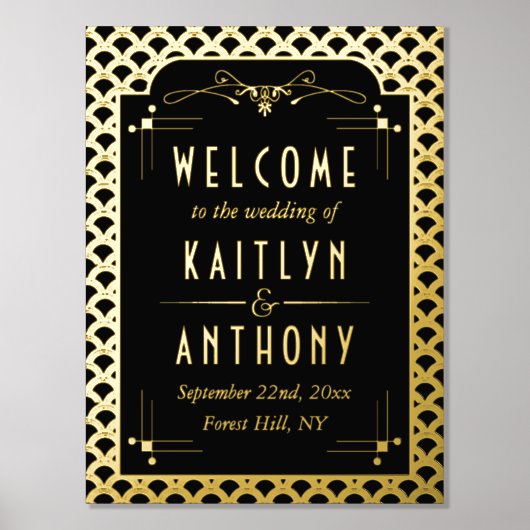 1920's Art Deco Gatsby Bruiloft Welkom Folie Afdrukken (Voorkant)