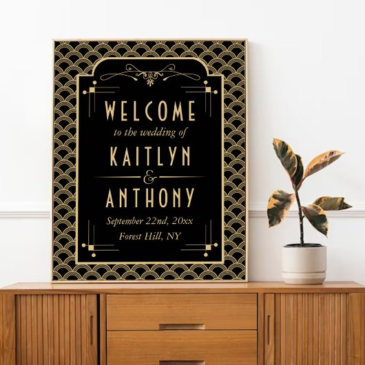  1920's Art Deco Gatsby Bruiloft Welkom Poster