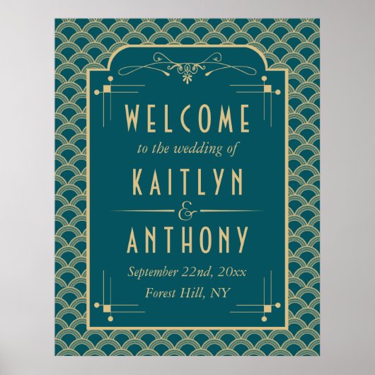 1920's Art Deco Gatsby Bruiloft Welkom Poster (Voorkant)