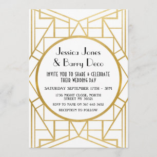 1920's Art Deco Gatsby Gold 20's bruiloft uitnodig Kaart
