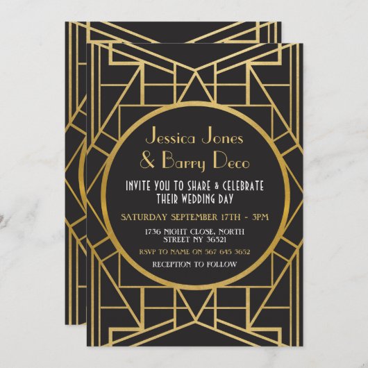 1920's Art Deco Gatsby Grote 20's Huwelijksuitnodi Kaart (Voorkant / Achterkant)