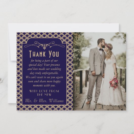 1920's Art Deco Gatsby trouwfoto Bedankkaart (Voorkant)