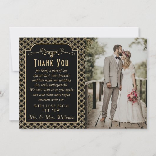  1920's Art Deco Gatsby trouwfoto Bedankkaart (Voorkant)