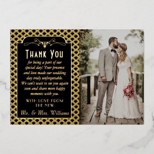 1920's Art Deco Gatsby trouwfoto Folie Uitnodiging (Voorkant)