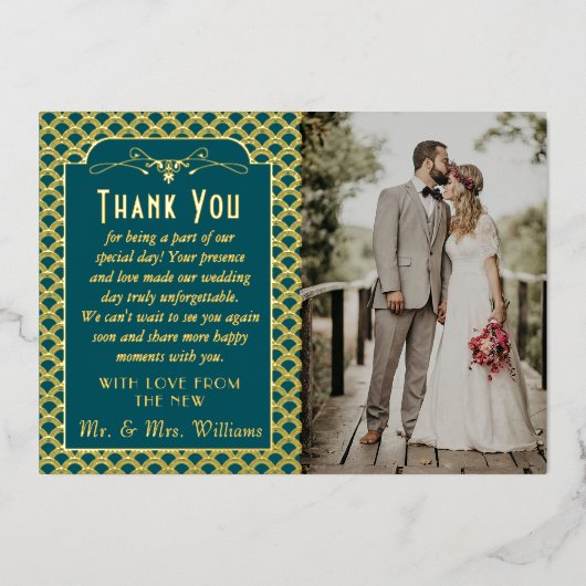  1920's Art Deco Gatsby trouwfoto Folie Uitnodiging (Voorkant)