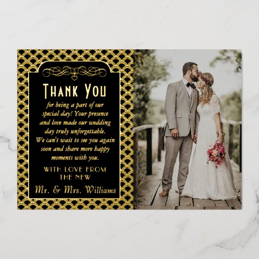 1920's Art Deco Gatsby trouwfoto Folie Uitnodiging (Voorkant)