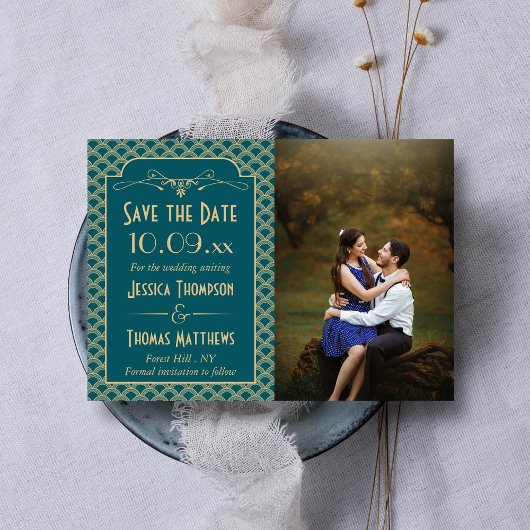 1920's Art Deco Gatsby trouwfoto Save The Date