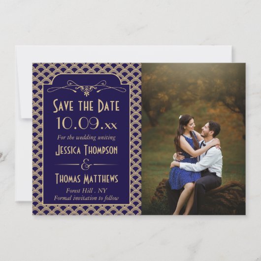 1920's Art Deco Gatsby trouwfoto Save The Date (Voorkant)