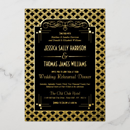 1920's Art Deco Gatsby trouwrepetitie Folie Uitnodiging (Voorkant)