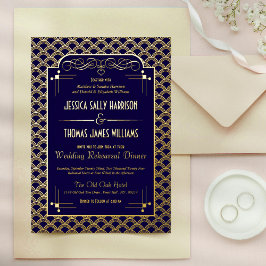 1920's Art Deco Gatsby trouwrepetitie Folie Uitnodiging