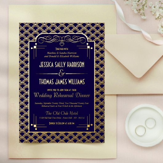 1920's Art Deco Gatsby trouwrepetitie Folie Uitnodiging