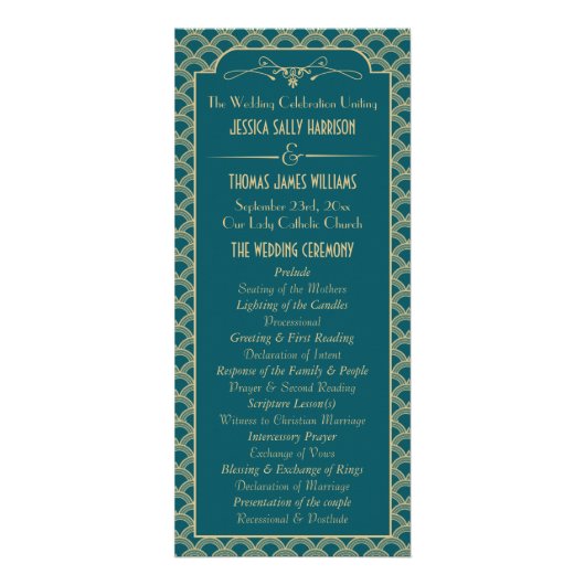 1920's Art Deco Gatsby Wedding Program Reclamekaart (Voorkant)