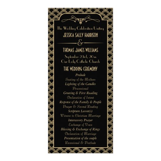  1920's Art Deco Gatsby Wedding Program Reclamekaart (Voorkant)