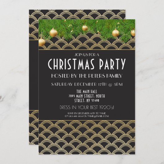 1920's Art Deco Kerst Gatsby Party Uitnodiging (Voorkant / Achterkant)