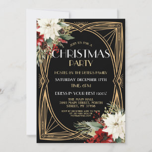 1920's Art Deco Kerst Uitnodiging Gatsby Feest Gou