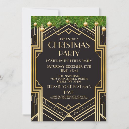1920's Art Deco Kerstmis uitnodigen Gatsby Party G Kaart (Voorkant)