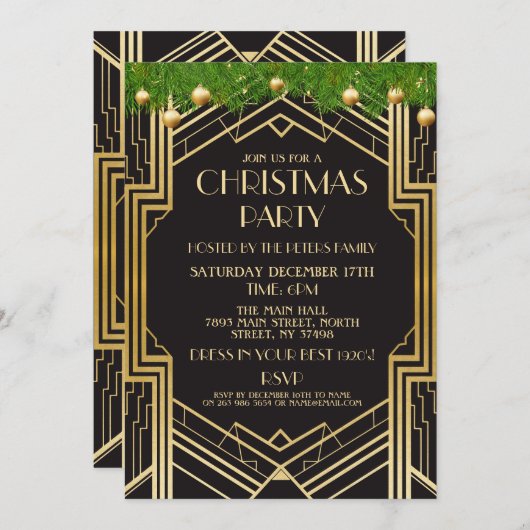 1920's Art Deco Kerstmis uitnodigen Gatsby Party G Kaart (Voorkant / Achterkant)