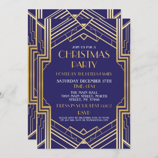 1920's Art Deco Kerstmis uitnodigen Gatsby Party G Kaart (Voorkant / Achterkant)