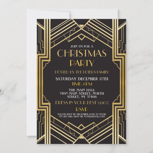 1920's Art Deco Kerstmis uitnodigen Gatsby Party G Kaart (Voorkant)