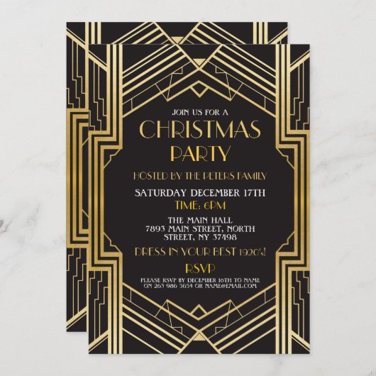 1920's Art Deco Kerstmis uitnodigen Gatsby Party G Kaart (Voorkant / Achterkant)