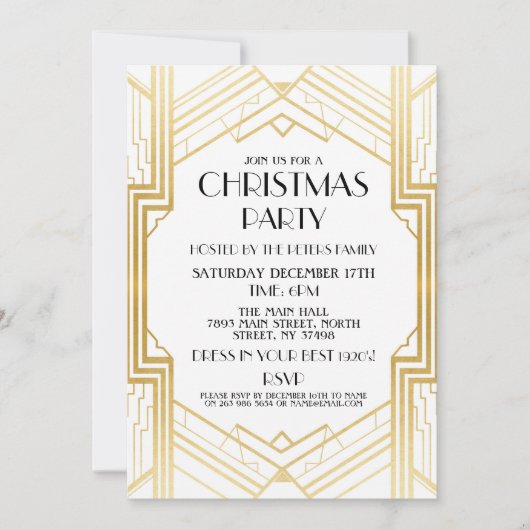 1920's Art Deco Kerstmis uitnodigen Gatsby Party G Kaart (Voorkant)