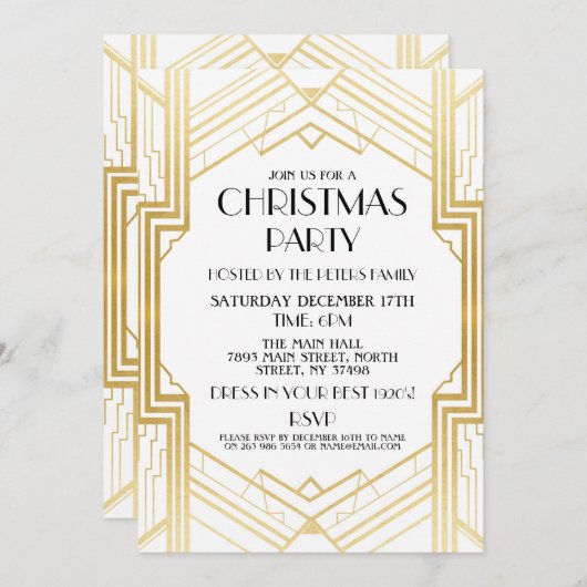 1920's Art Deco Kerstmis uitnodigen Gatsby Party G Kaart (Voorkant / Achterkant)